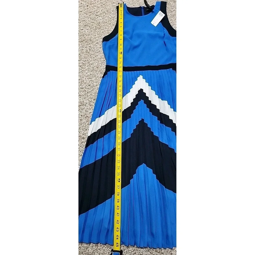 New Banana Republic Color block chevron‎ Pleated midi dress 4 Royal Blue
